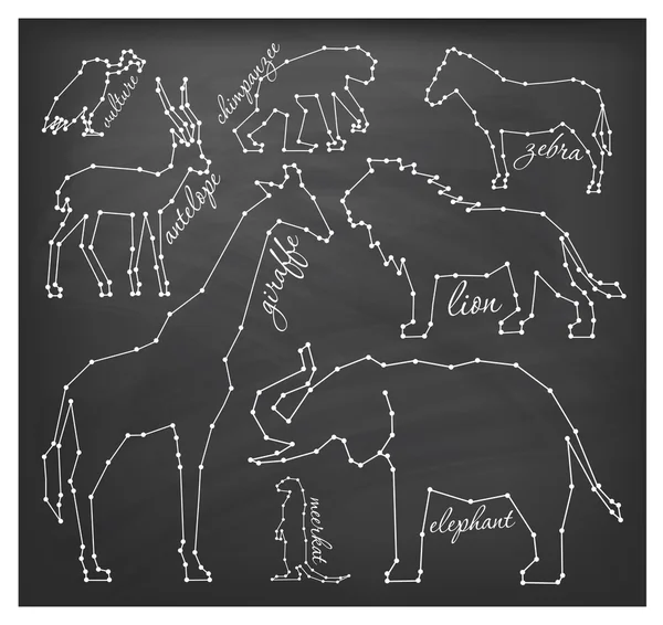 Linea astratta e Dot Savanna Animals Set illustrazioni vettoriali — Vettoriale Stock