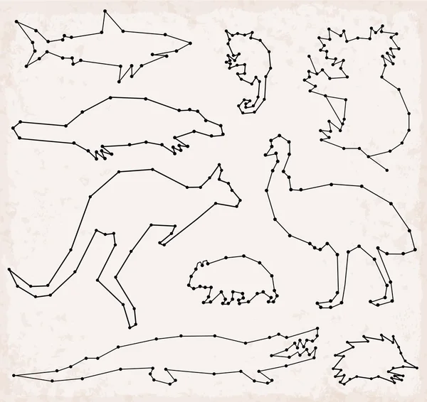 Abstract Line and Dot Australian Animals Set Vector Illustrations Stock Illustration