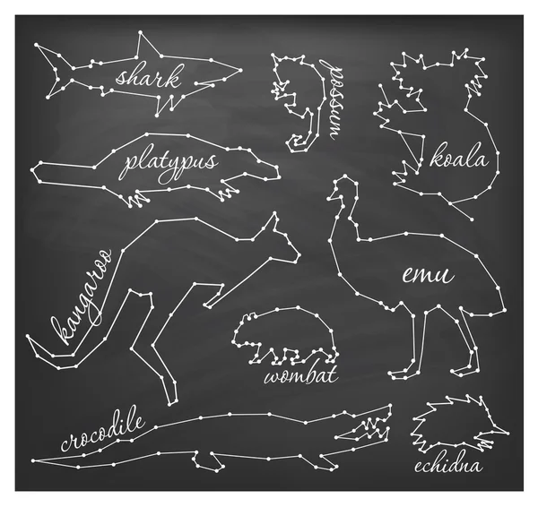 Abstract Line and Dot Australian Animals Set Vector Illustrations Stock Vector