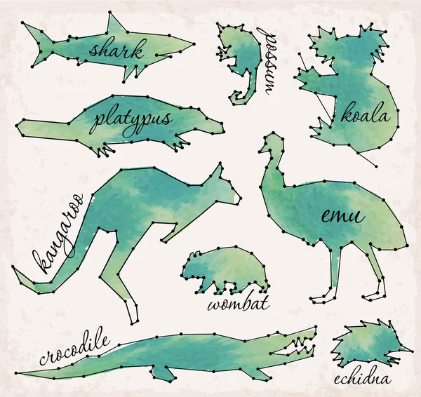 Abstract Line and Dot Australian Animals Set Vector Illustrations Royalty Free Stock Illustrations