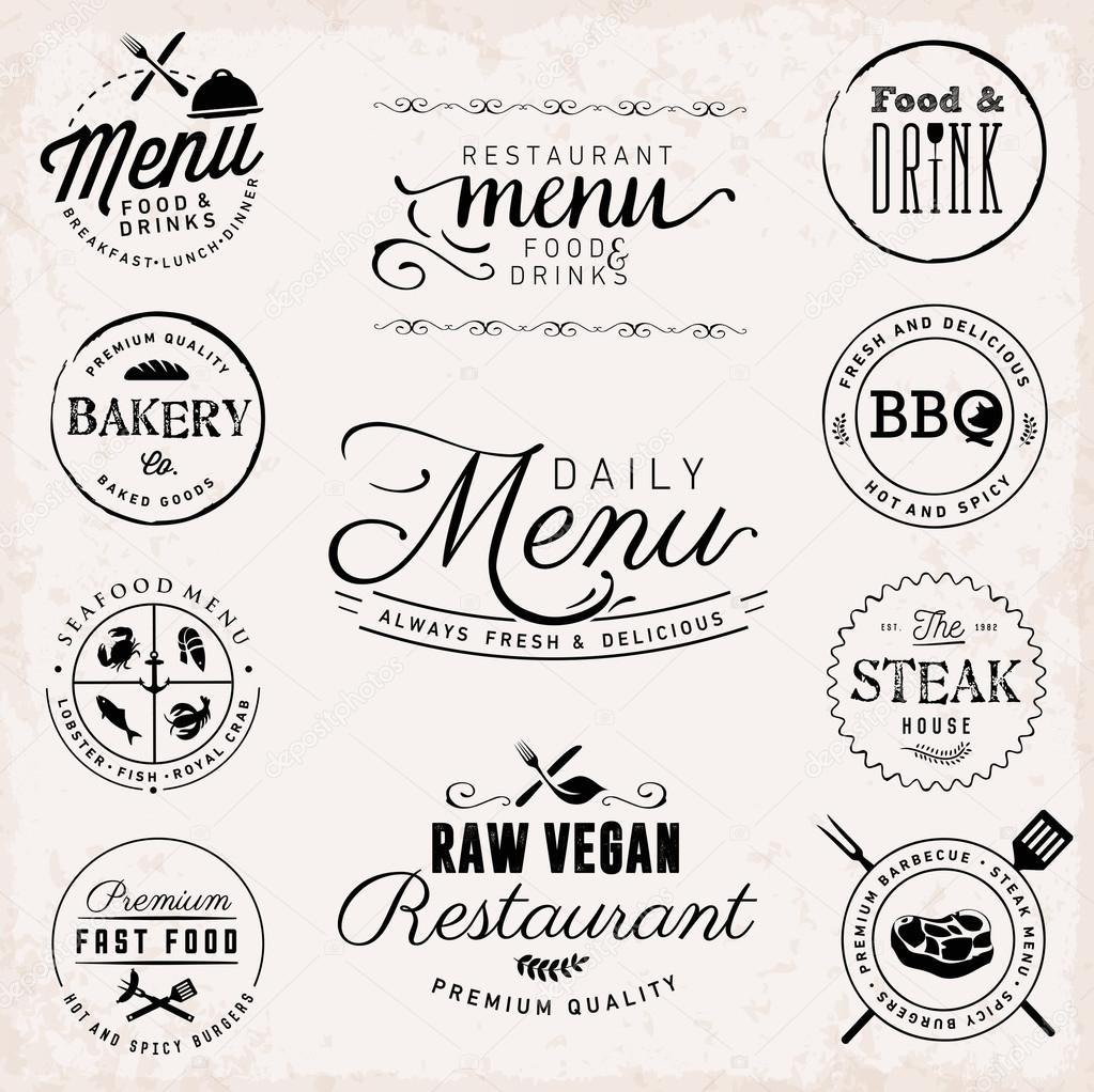 Restaurant Badges and Labels in Vintage Style. Menu Design Elements