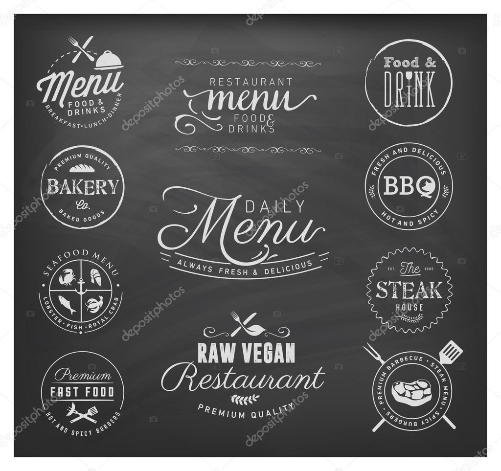 Restaurant Badges and Labels in Vintage Style. Menu Design Elements