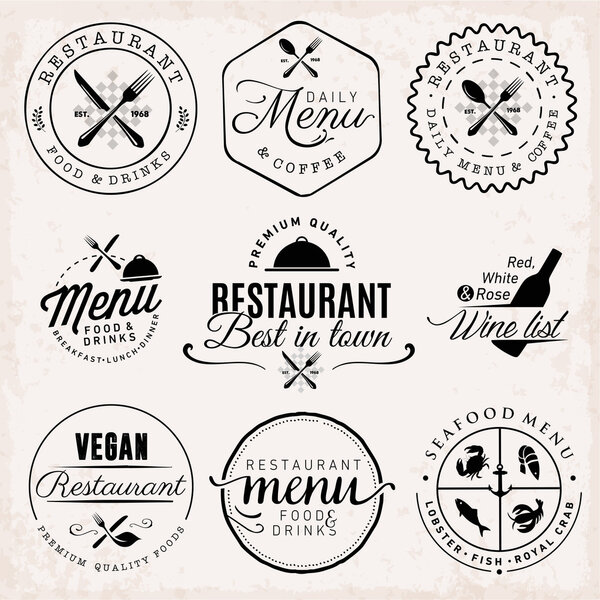 Restaurant Badges and Labels in Vintage Style. Menu Design Elements.