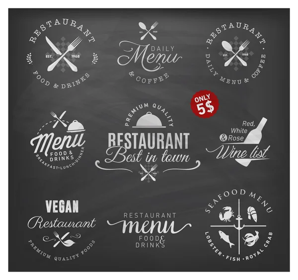 Restaurantplaketten und Etiketten im Vintage-Stil. Gestaltungselemente im Menü. — Stockvektor