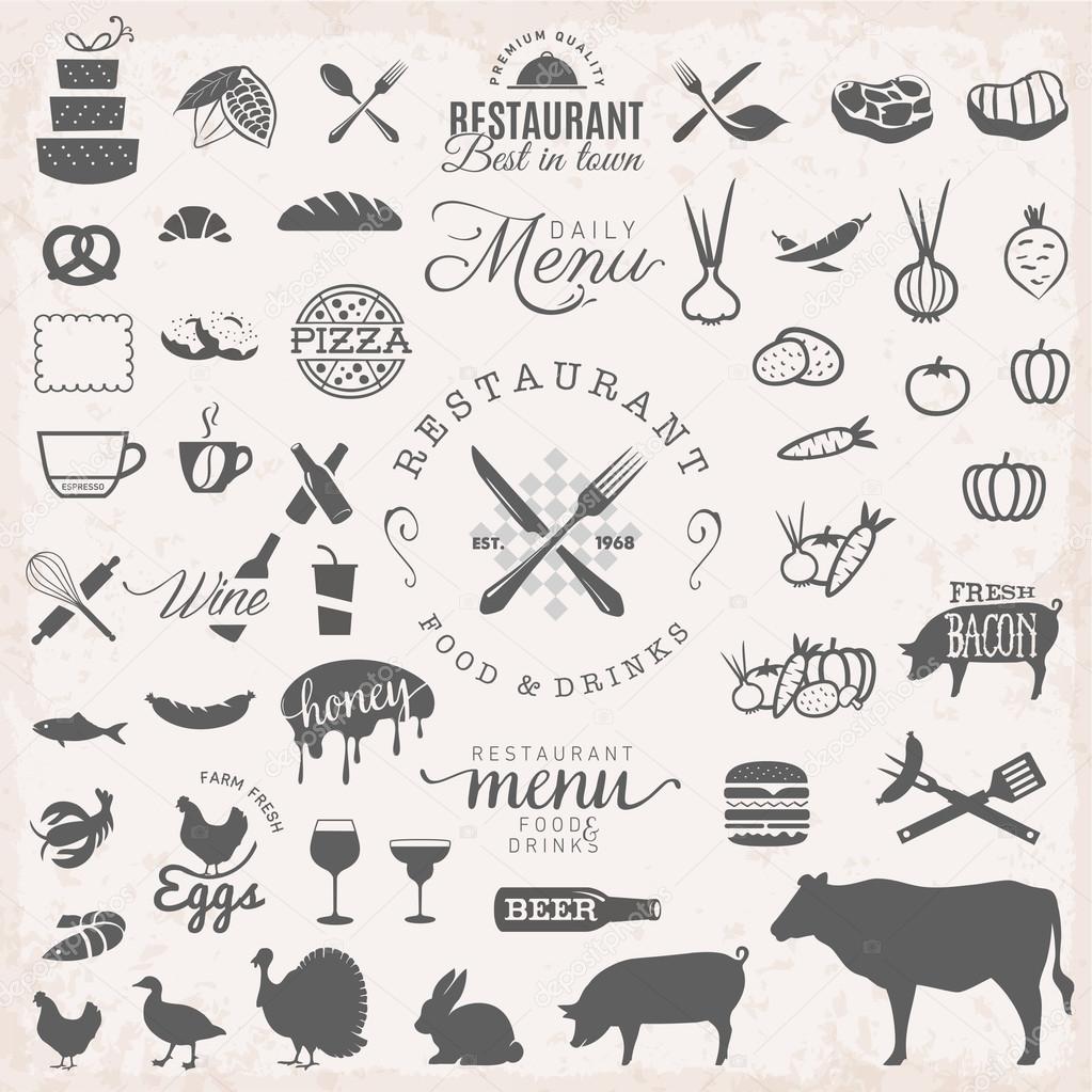 Restaurant Badges and Labels in Vintage Style. Menu Design Elements.