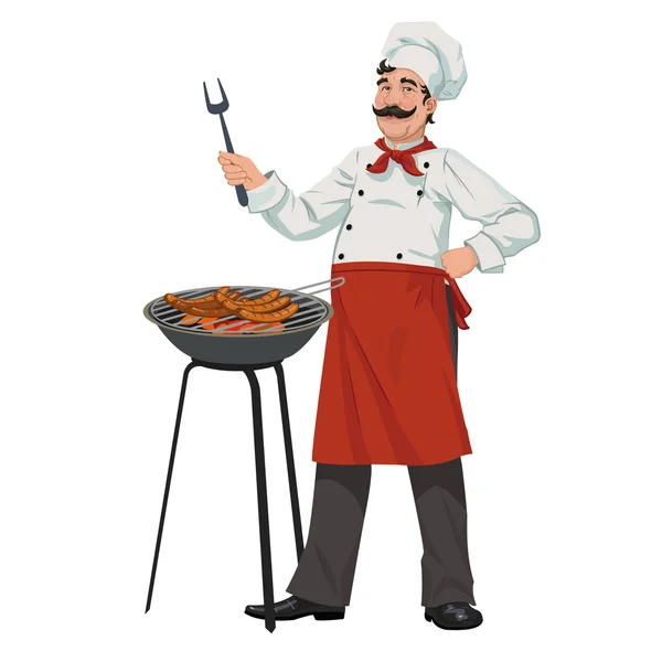 Chef cuisinier saucisses barbecue — Image vectorielle