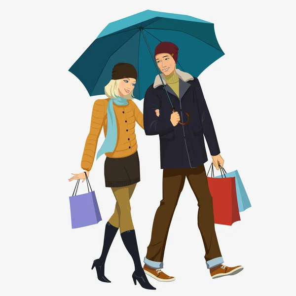 Casal amoroso sob um guarda-chuva —  Vetores de Stock