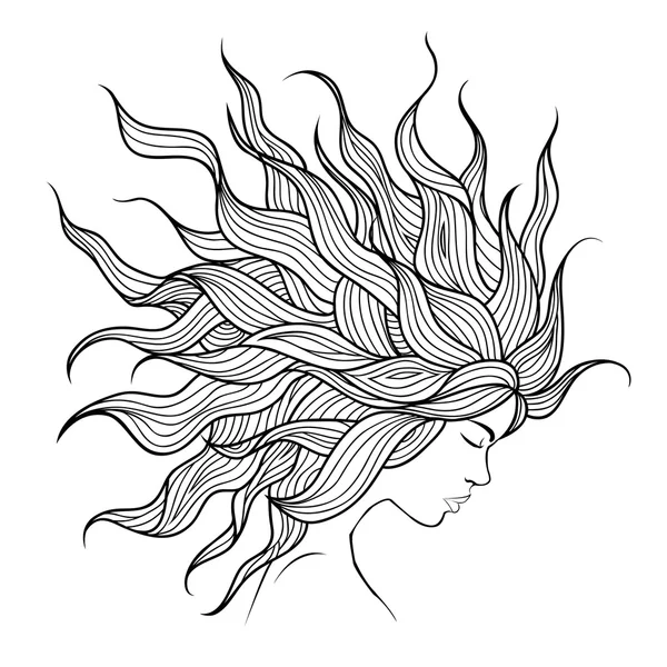 Cabeza chica con hermoso pelo volando — Vector de stock