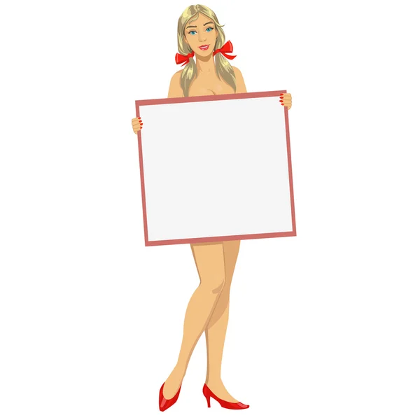 Girl with a blank poster — Stock Vector
