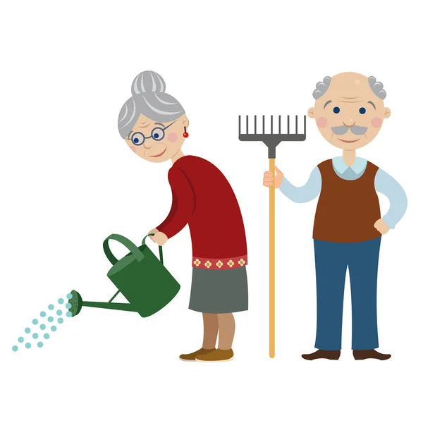 행복 한 만화 정원사 조부모 — 스톡 벡터