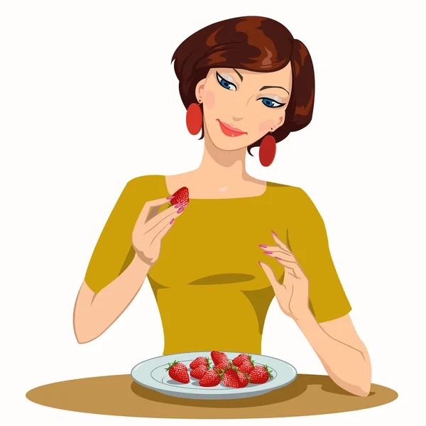 Girl eats strawberries — Stock Vector