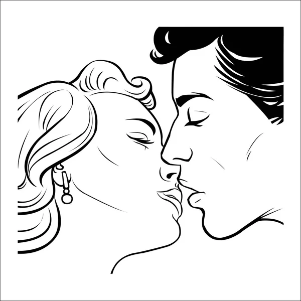 Kissing couple in retro style — Stock Vector