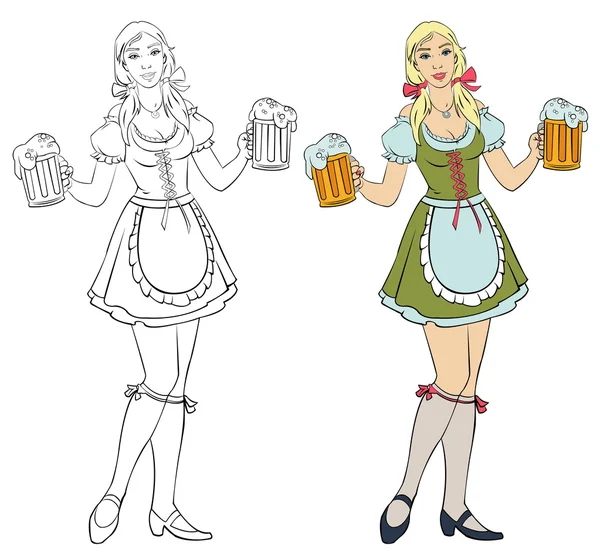 Oktoberfest - Mädchen mit Bier — Stockvektor