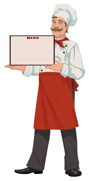 Chef presents a menu — Stock Vector