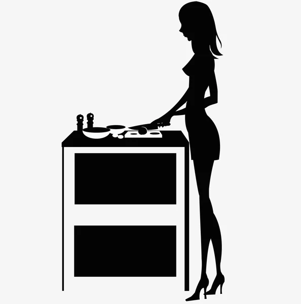 Silhouette Frau Kochen Abendessen — Stockvektor