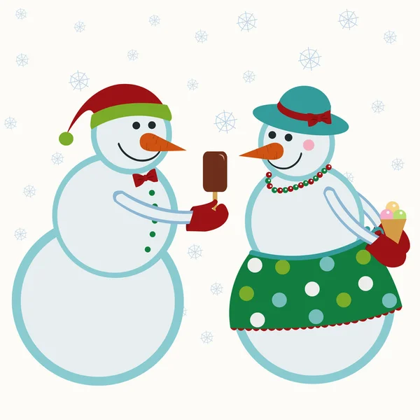 Muñecos de nieve dan regalos — Vector de stock