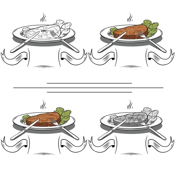 Gegrilltes Steak und grüner Salat - Illustration — Stockvektor