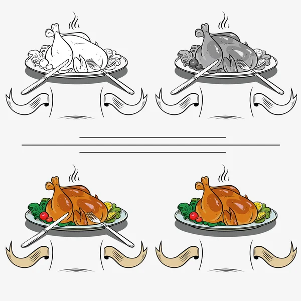 Gekookte kip op de grill — Stockvector