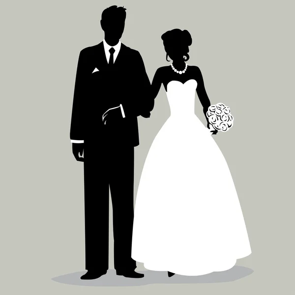 Bride and Groom Silhouette - Illustration — Stock Vector