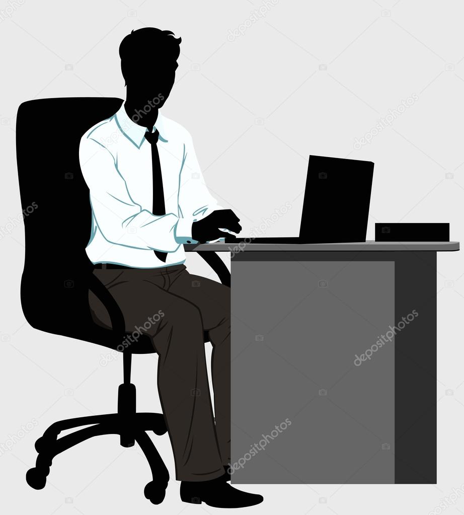 Silhouette man at the Desk with laptop