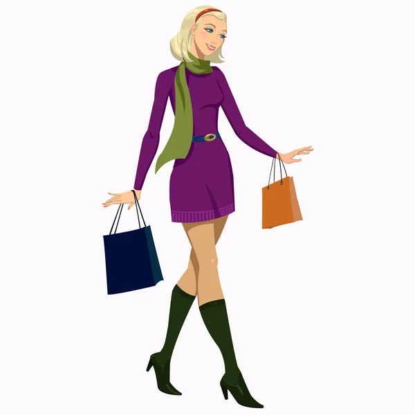 Girl with shopping bags — Stock Vector