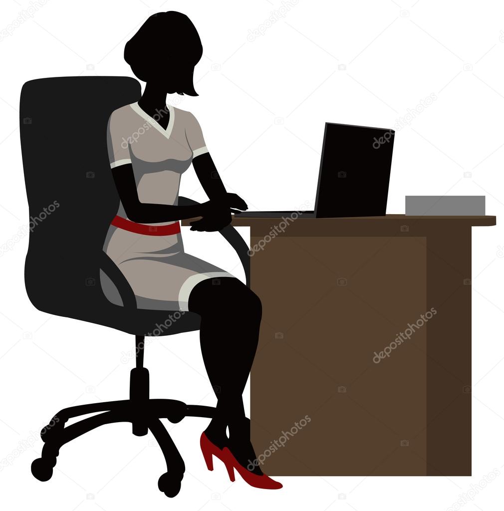 Silhouette office woman  with a laptop