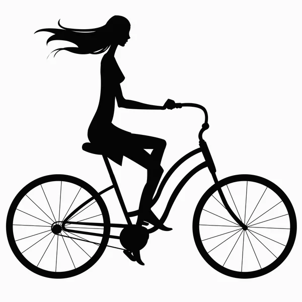 Silhouette flicka på cykel — Stock vektor