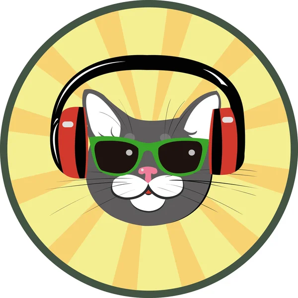 Смішний кіт з навушниками та сонцезахисними окулярами — стоковий вектор