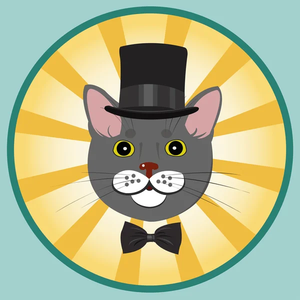 Elegante gato en sombrero de copa y pajarita — Vector de stock