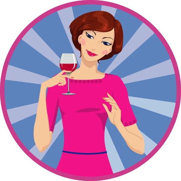 Kırmızı şarap içme kız — Stok Vektör