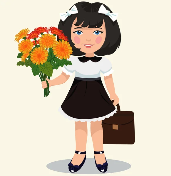 Chica con un ramo de flores — Vector de stock