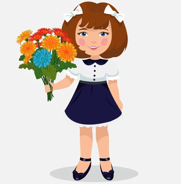 Chica con un ramo de flores — Vector de stock