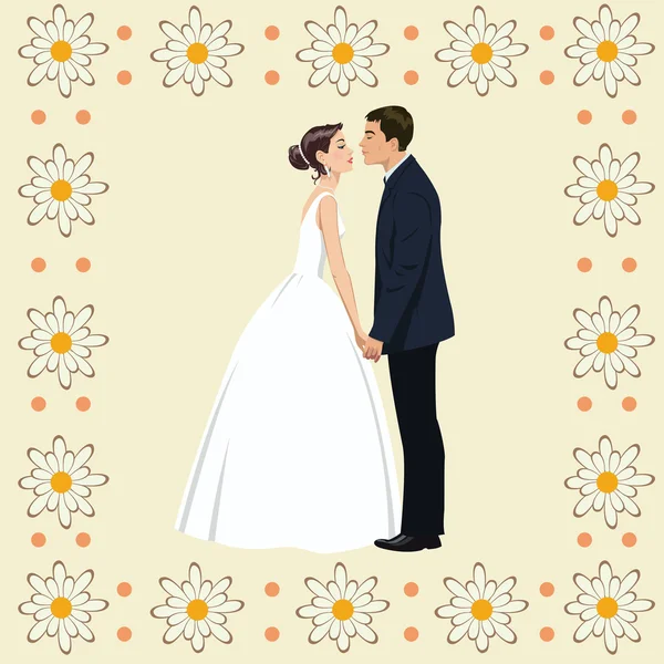 Γαμήλιο ζεύγος στο πλαίσιο των λουλουδιών — Διανυσματικό Αρχείο