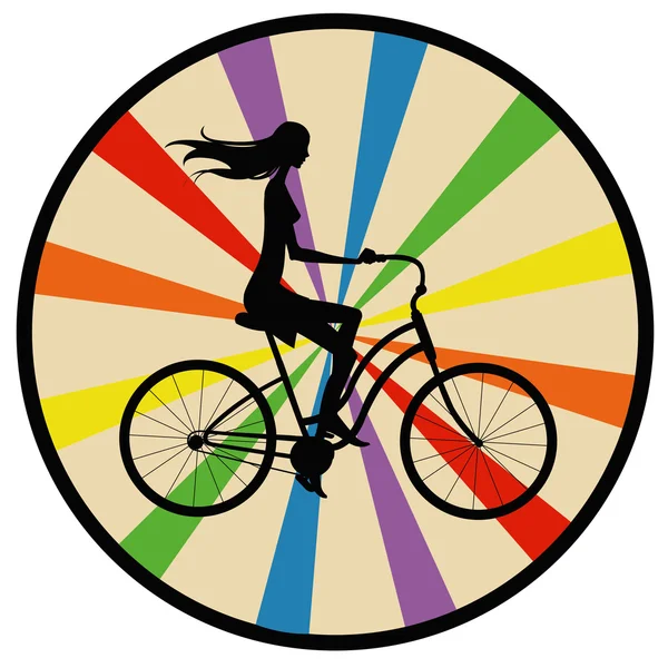 Silueta chica en bicicleta — Vector de stock