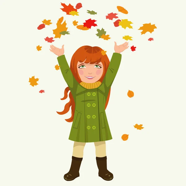 Girl and autumnal leaves — Stock Vector