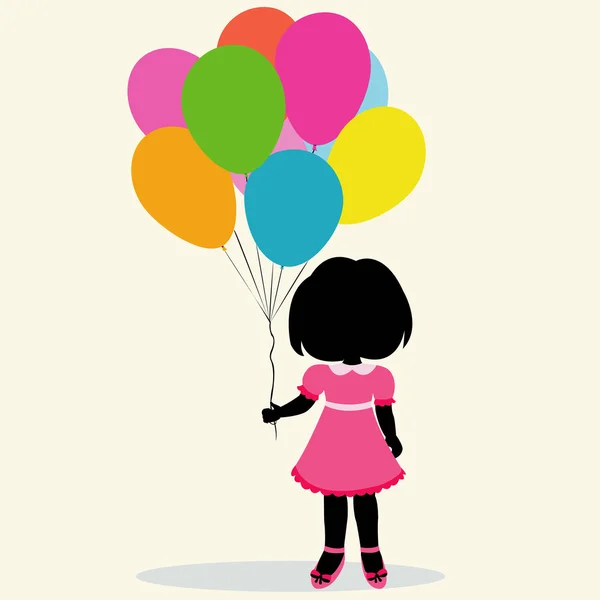 Silhueta menina com balões — Vetor de Stock