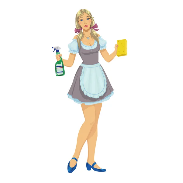 Beautiful girl maid cleaner — Stock Vector