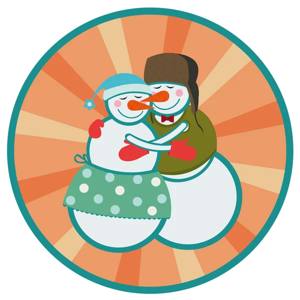 Pareja amor muñecos de nieve — Vector de stock