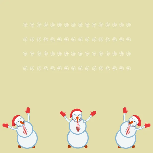 Tarjeta de tres muñecos de nieve divertido feliz — Vector de stock