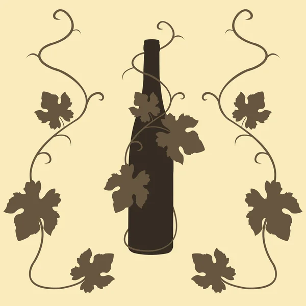 와인과 포도 잎 실루엣 — 스톡 벡터