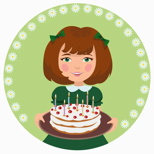Girl with sweet cake — Stock Vector