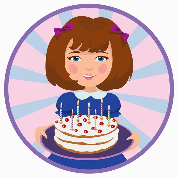 Girl with sweet cake — Stock Vector