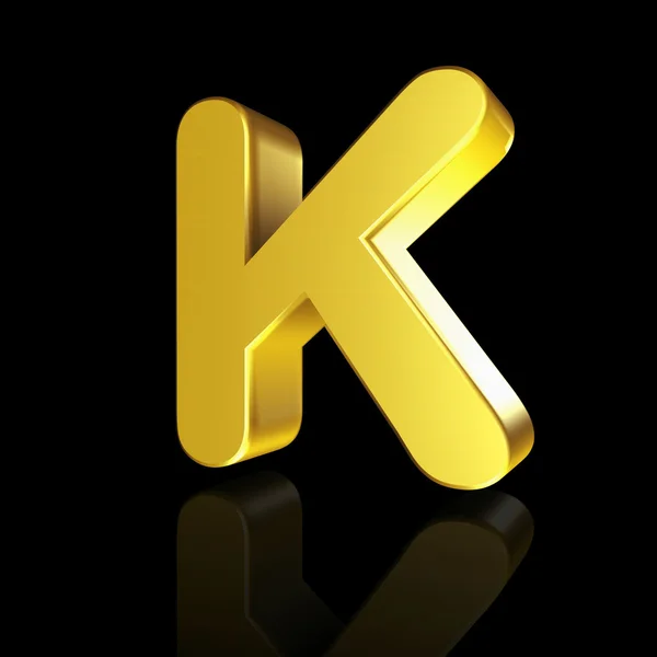 Золотая буква K в 3D — стоковое фото