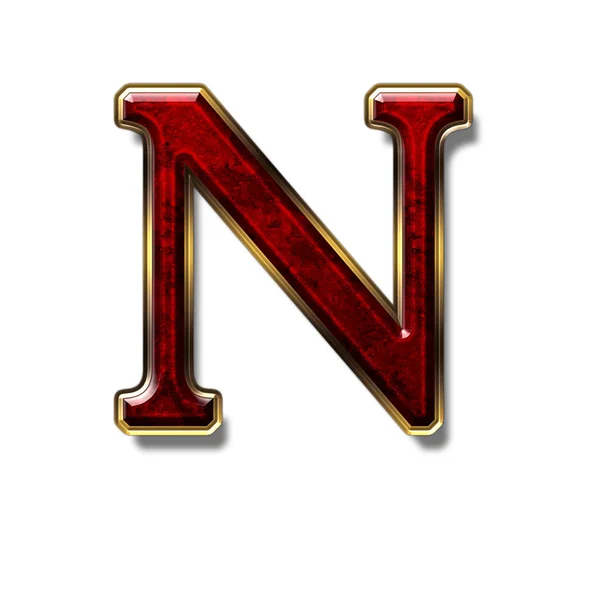 Літера N дорогоцінний камінь червоний — стокове фото