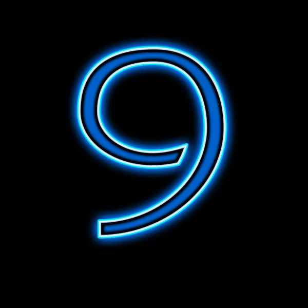 Il neon numero nove è blu — Foto Stock