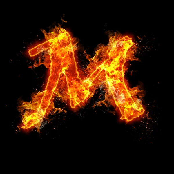 Oheň písmeno m — Stock fotografie