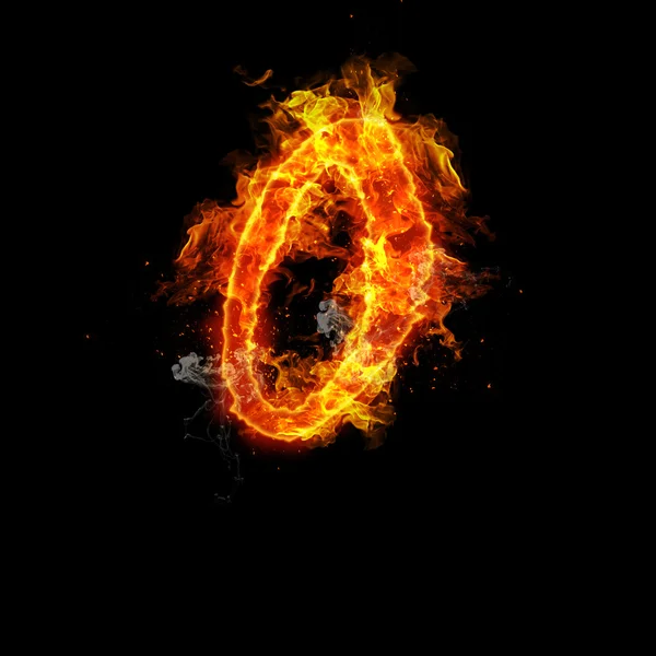 Number zero fire on a black background — Stock Photo, Image