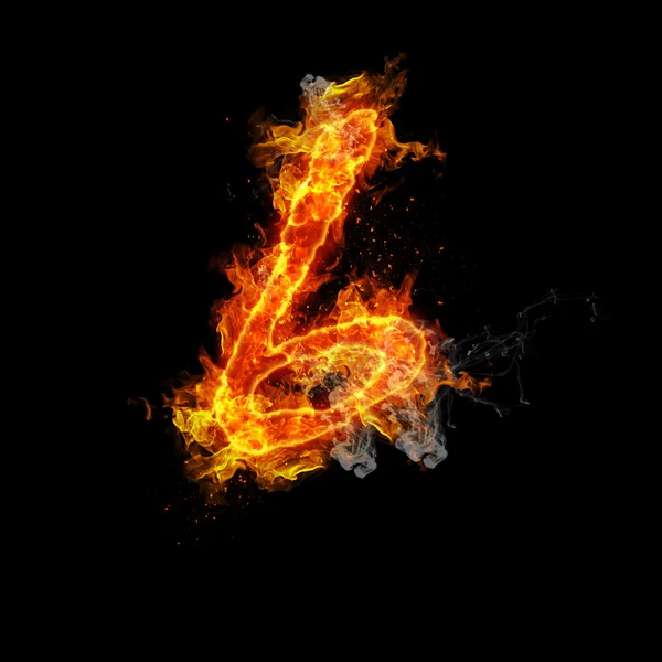 Number six fire on a black background — Stock Photo, Image