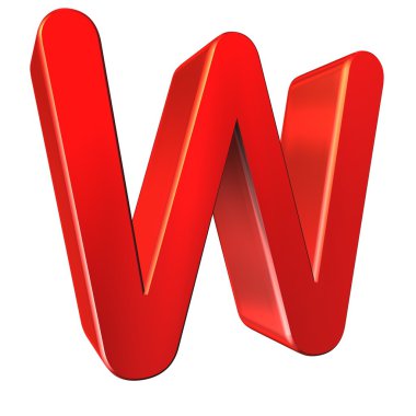 Kırmızı 3d harf W izole beyaz arka plan
