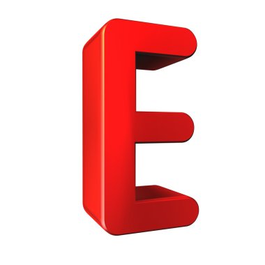 Kırmızı 3d harf E izole beyaz arka plan